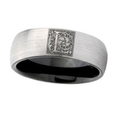 8mm-Dome-Gray-and-Black-Tungsten-Floral-Initial-Letter-L,-Monogram-Wedding-Band