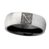 8mm-Dome-Gray-and-Black-Tungsten-Floral-Initial-Letter-N,-Monogram-Wedding-Band
