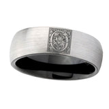 8mm-Dome-Gray-and-Black-Tungsten-Floral-Initial-Letter-O,-Monogram-Wedding-Band