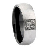 8mm-Dome-Gray-and-Black-Tungsten-Floral-Initial-Letter-P,-Monogram-Wedding-Band