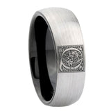 8mm-Dome-Gray-and-Black-Tungsten-Floral-Initial-Letter-Q,-Monogram-Wedding-Band