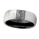 8mm-Dome-Gray-and-Black-Tungsten-Floral-Initial-Letter-U,-Monogram-Wedding-Band