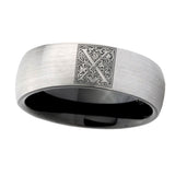 8mm-Dome-Gray-and-Black-Tungsten-Floral-Initial-Letter-X,-Monogram-Wedding-Band