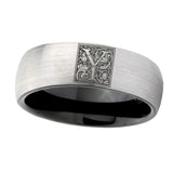 8mm-Dome-Gray-and-Black-Tungsten-Floral-Initial-Letter-Y,-Monogram-Wedding-Band