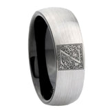 8mm-Dome-Gray-and-Black-Tungsten-Floral-Initial-Letter-Z,-Monogram-Wedding-Band