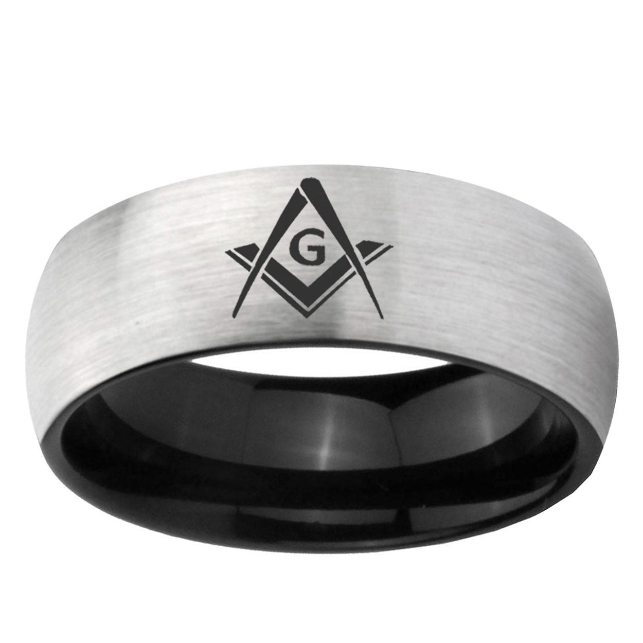 6mm Freemason Masonic Two-Tone Classic Dome Gray Black Tungsten Promise Ring