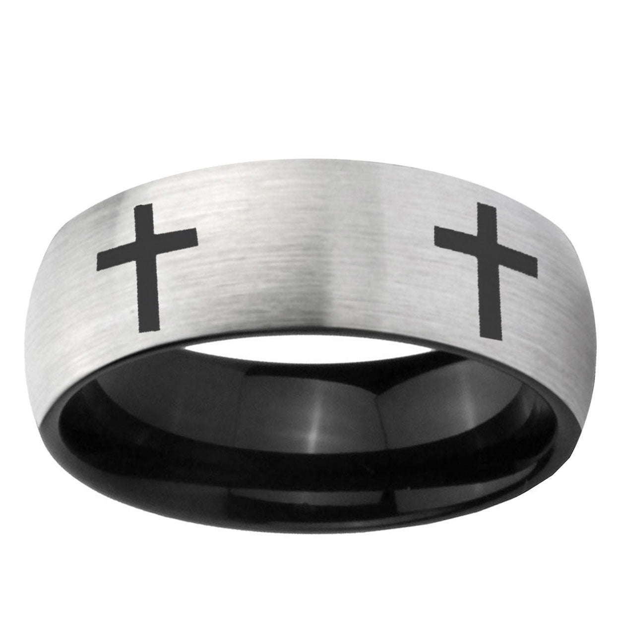 6mm Crosses Two-Tone Classic Dome Gray Black Tungsten Promise Ring