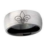 10mm-Fleur-De-Lis-Dome-Tungsten-Carbide-Silver-Black-Engagement-Ring