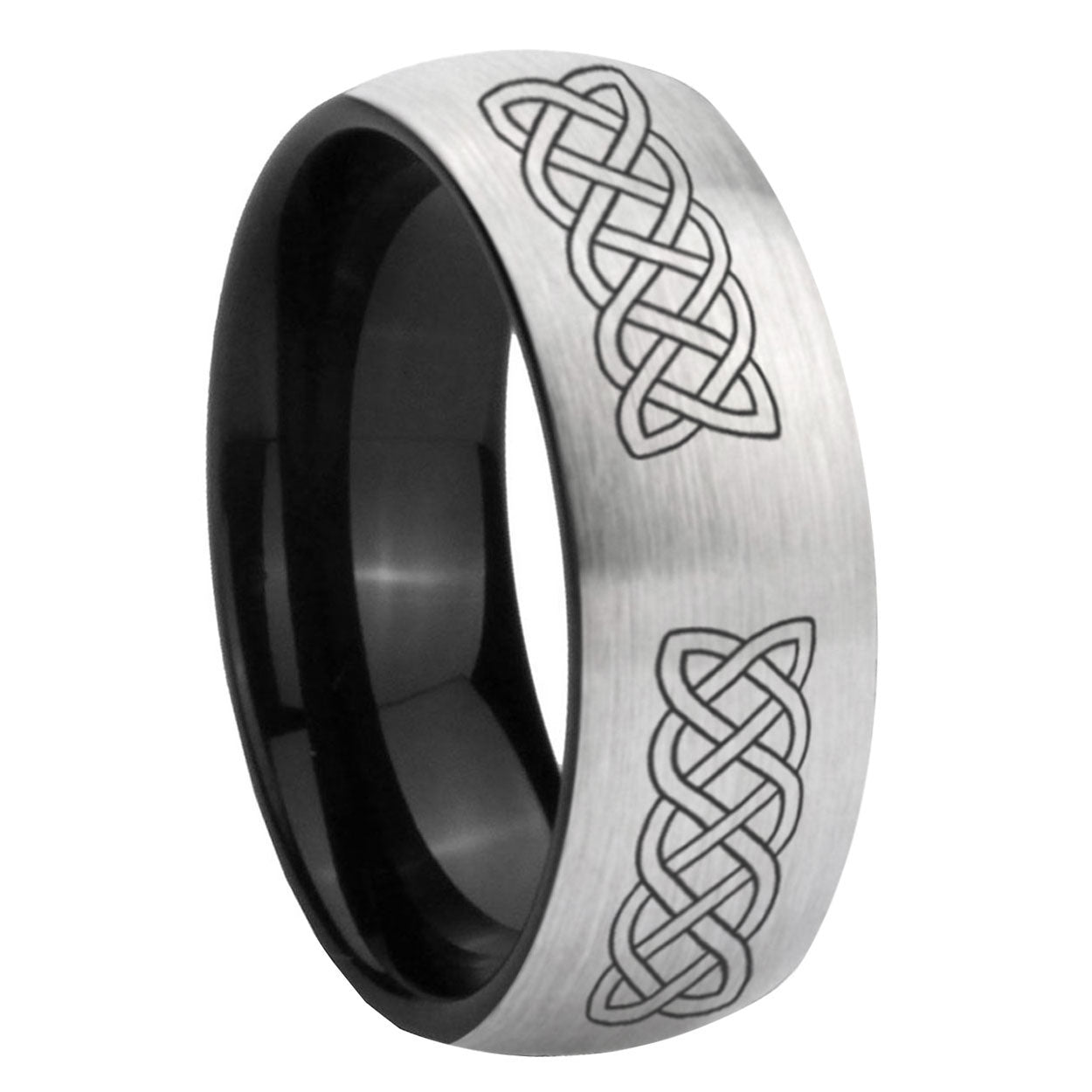 8mm Celtic knot Two-Tone Classic Dome Gray Black Tungsten Promise Ring
