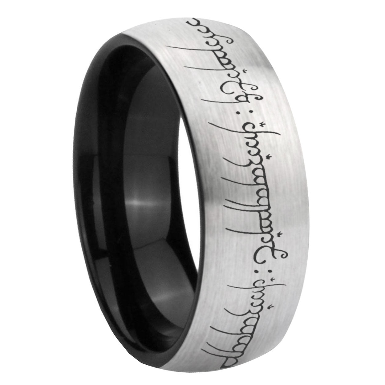 8mm Lord Of The Rings Two-Tone Classic Dome Gray Black Tungsten Promise Ring