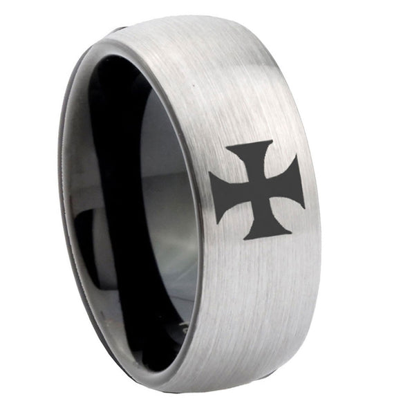 10mm-Maltese-Cross-Dome-Tungsten-Carbide-Silver-Black-Engagement-Ring