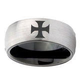 8mm-Maltese-Cross-Dome-Tungsten-Carbide-Silver-Black-Wedding-Band-Mens