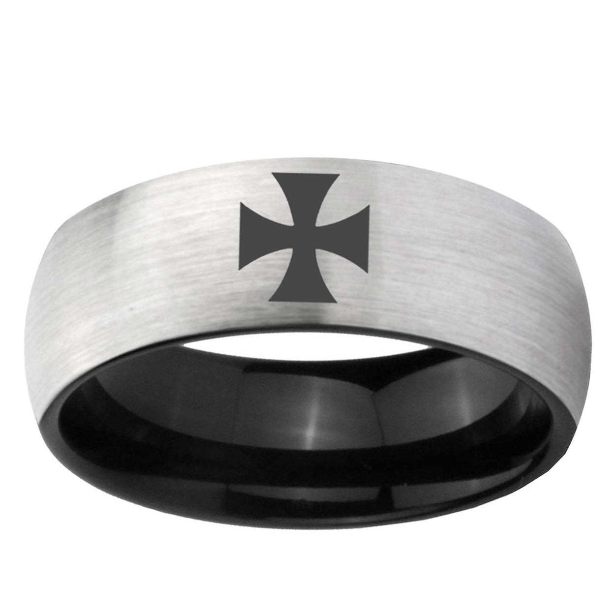 10mm Maltese Cross Dome Tungsten Carbide Silver Black Engagement Ring