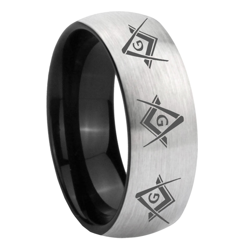 8mm Master Masonic Two-Tone Classic Dome Gray Black Tungsten Promise Ring