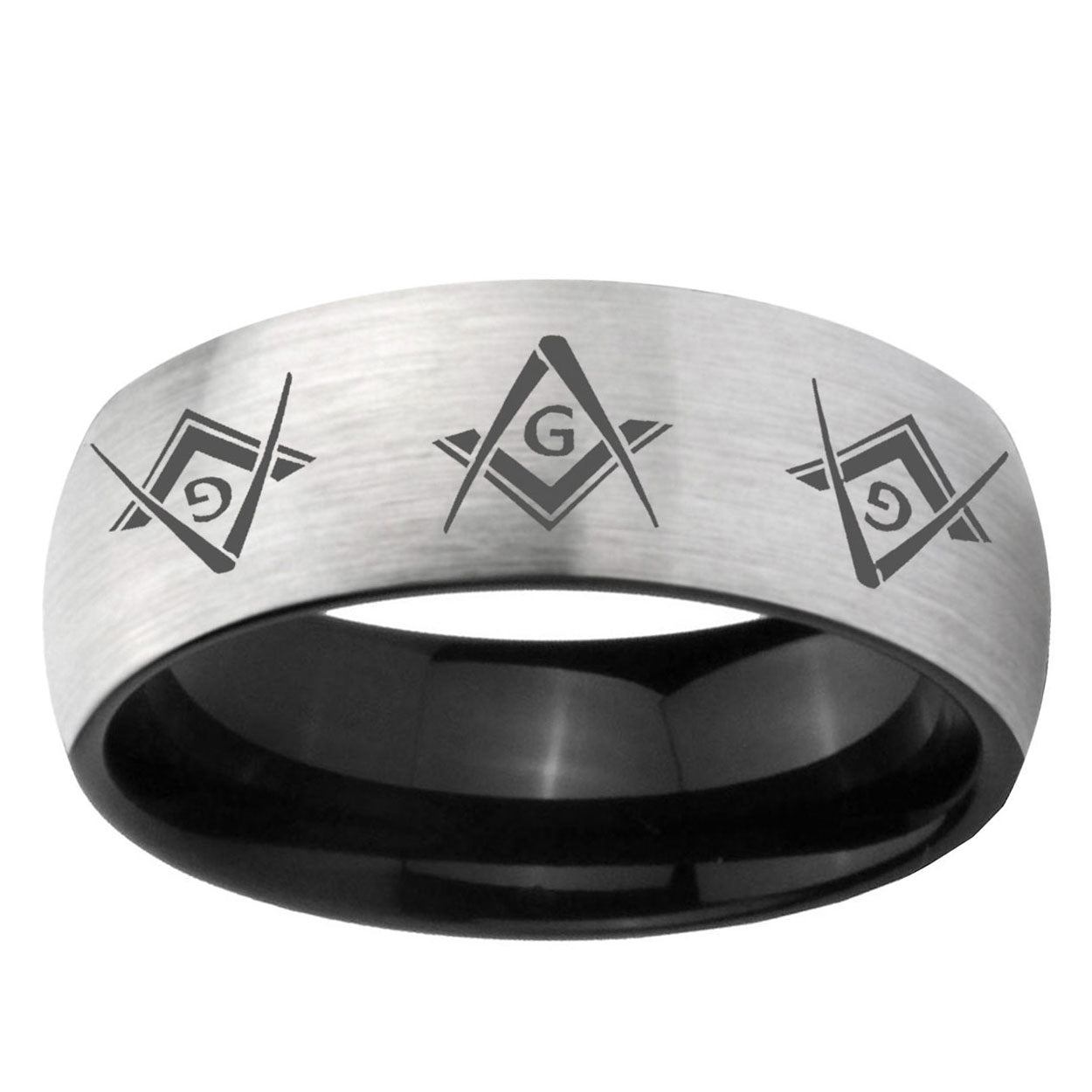 6mm Master Masonic Two-Tone Classic Dome Gray Black Tungsten Promise Ring