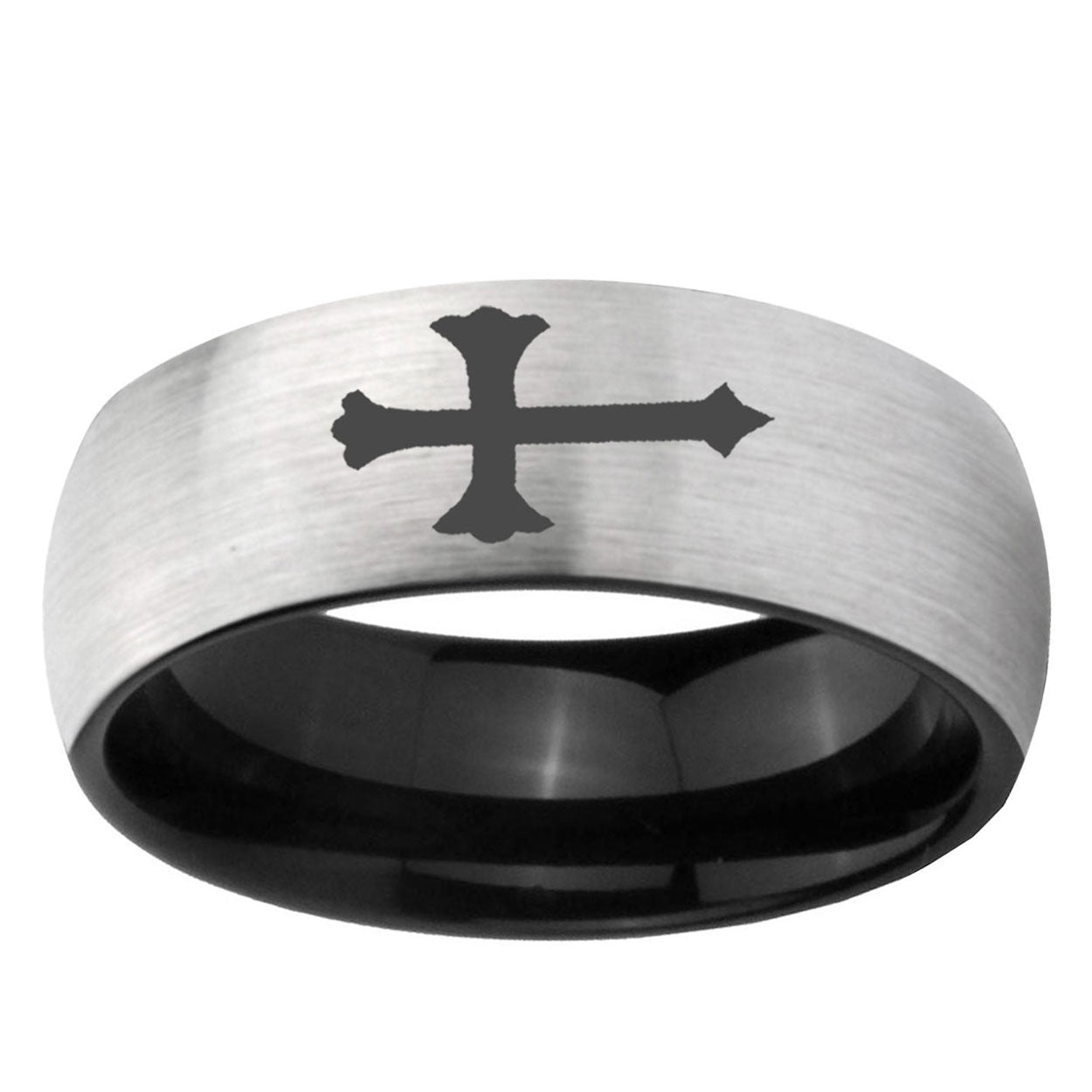 6mm Christian Cross Two-Tone Classic Dome Gray Black Tungsten Promise Ring