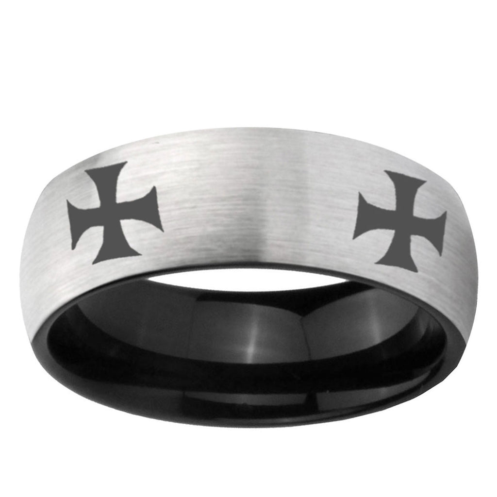 6mm 4 Maltese Cross Two-Tone Classic Dome Gray Black Tungsten Promise Ring
