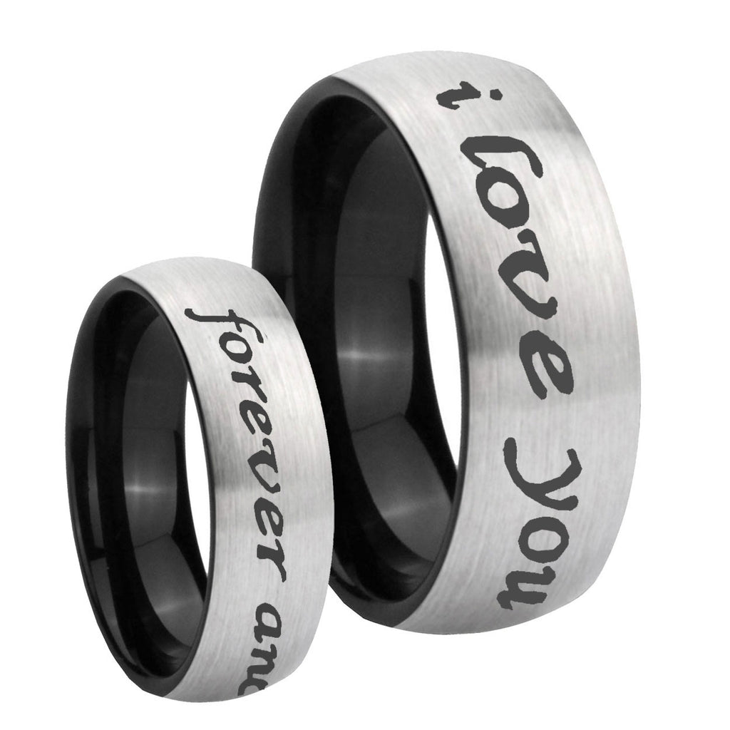 8mm I Love You Forever and ever Two-Tone Classic Dome Gray Black Tungsten Promise Ring