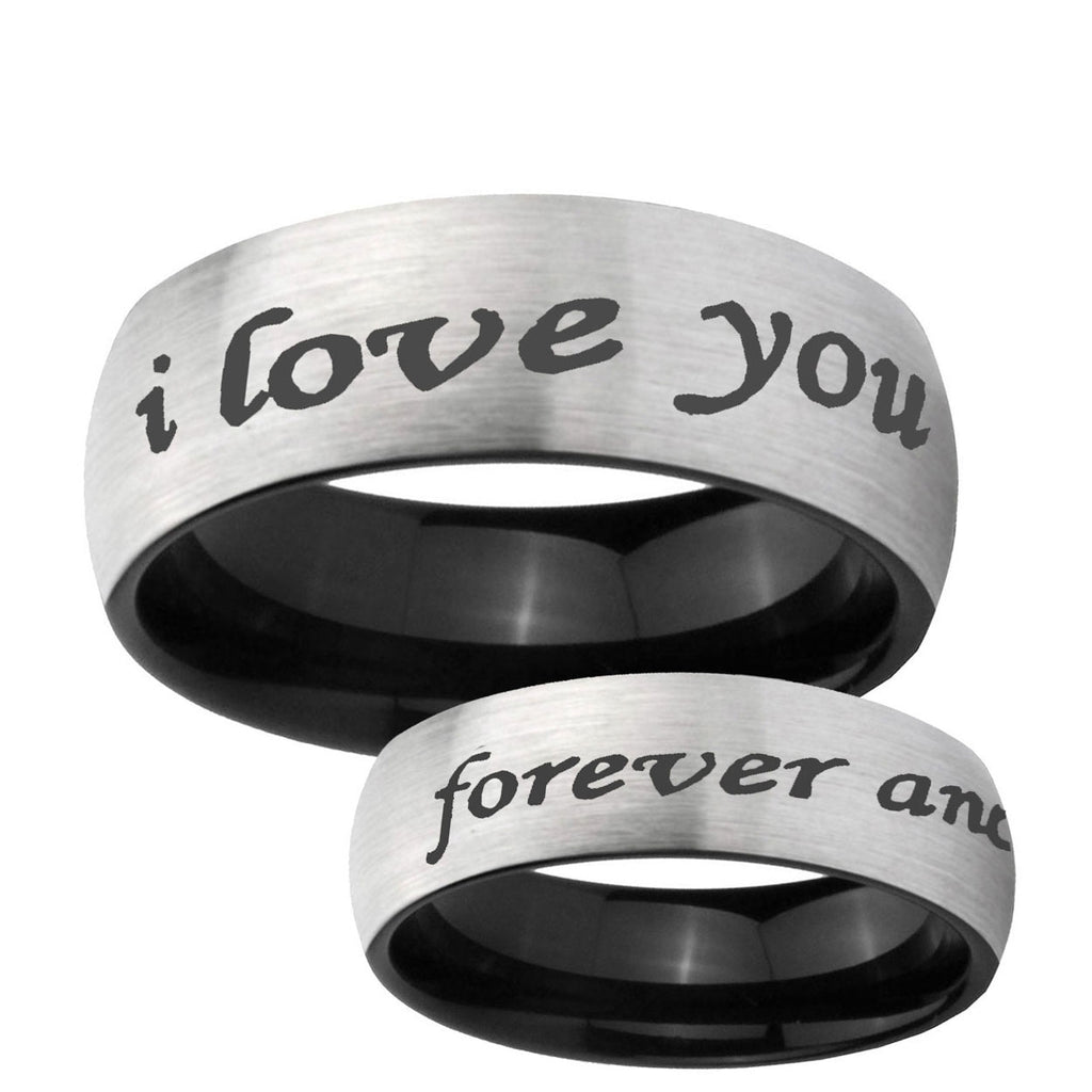 6mm I Love You Forever and ever Two-Tone Classic Dome Gray Black Tungsten Promise Ring