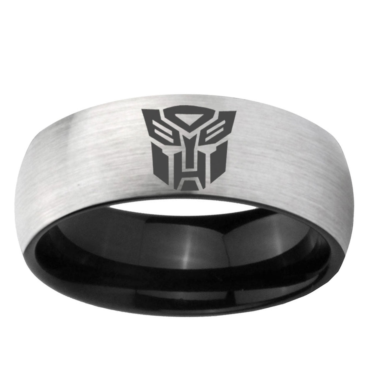 6mm Transformers Autobot Two-Tone Classic Dome Gray Black Tungsten Promise Ring