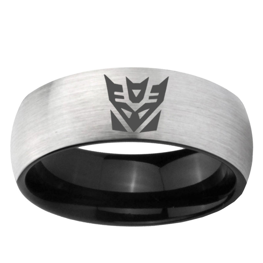 6mm Decepticon Transformers Two-Tone Classic Dome Gray Black Tungsten Promise Ring