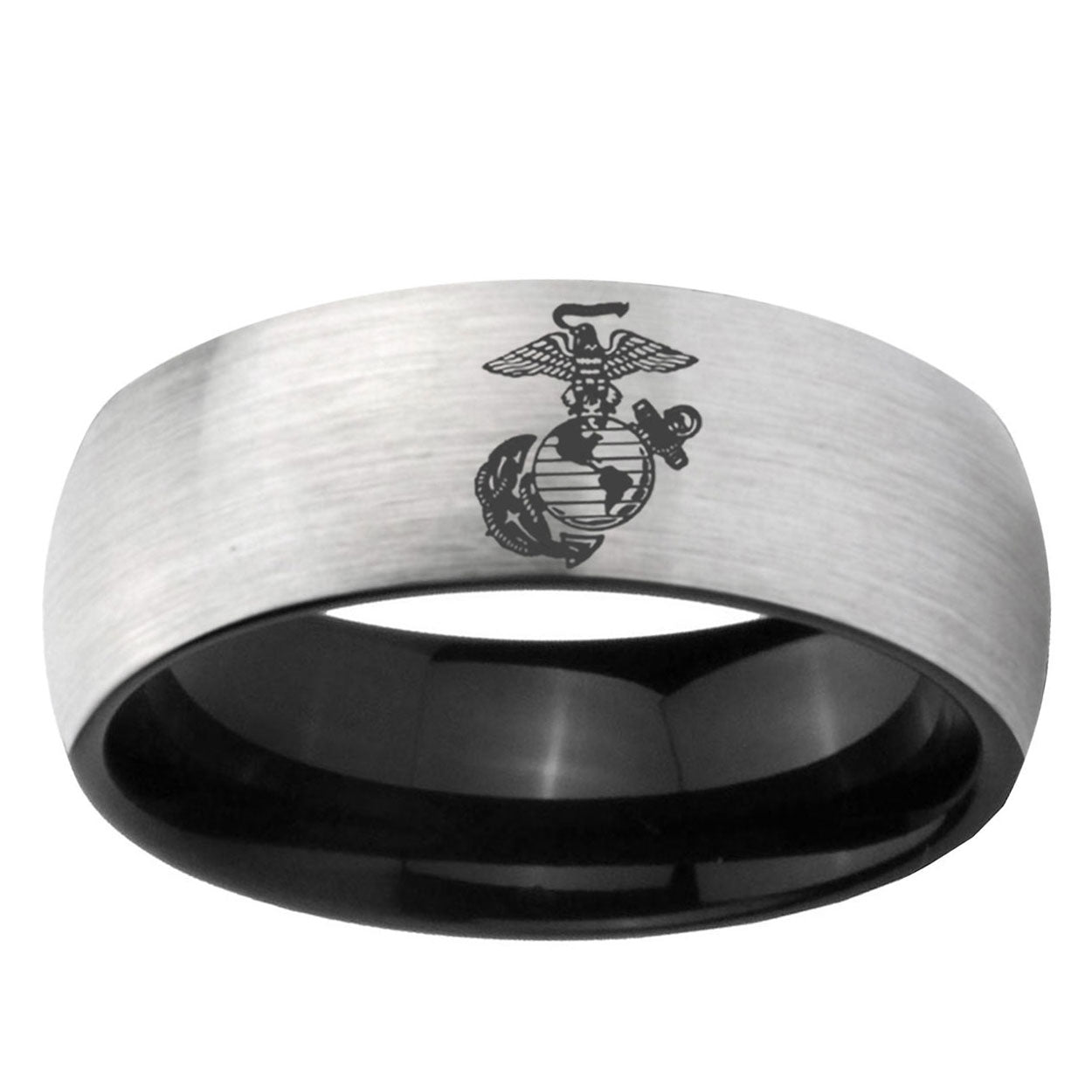 6mm USMC Marine Two-Tone Classic Dome Gray Black Tungsten Promise Ring