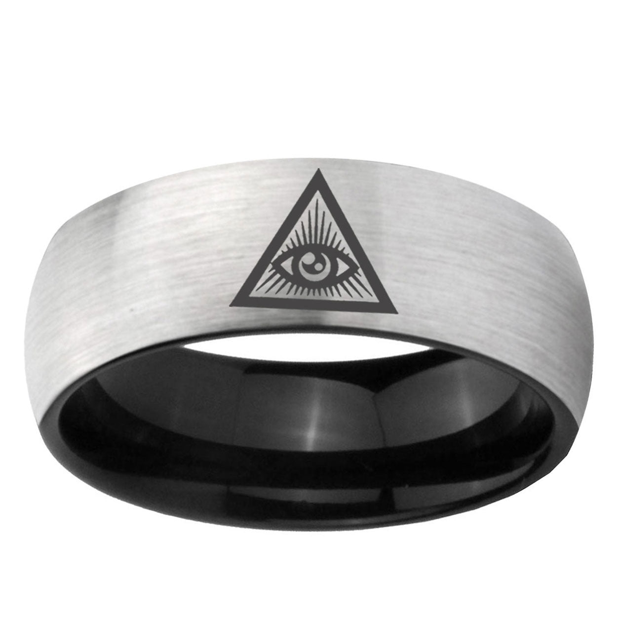 6mm Seeing Eye Two-Tone Classic Dome Gray Black Tungsten Promise Ring