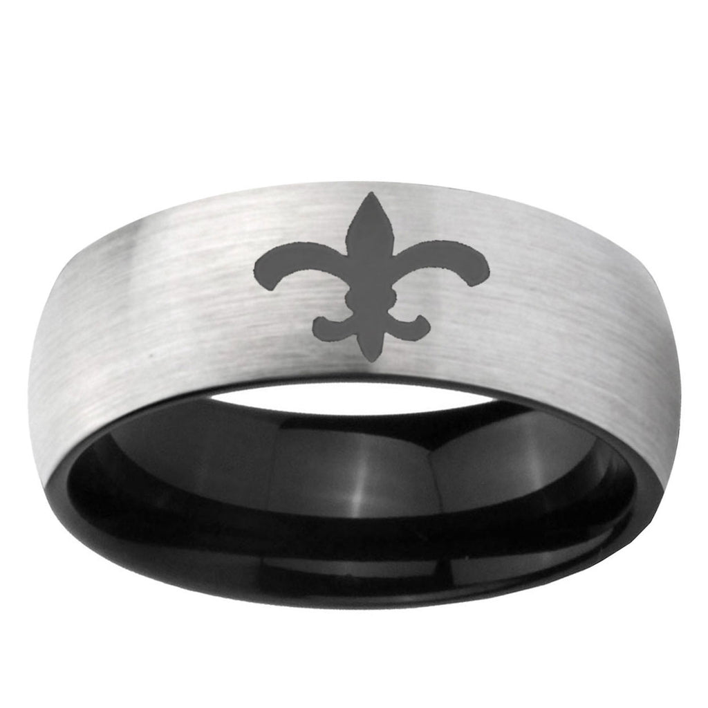 6mm Fleur-De-Lis Two-Tone Classic Dome Gray Black Tungsten Promise Ring