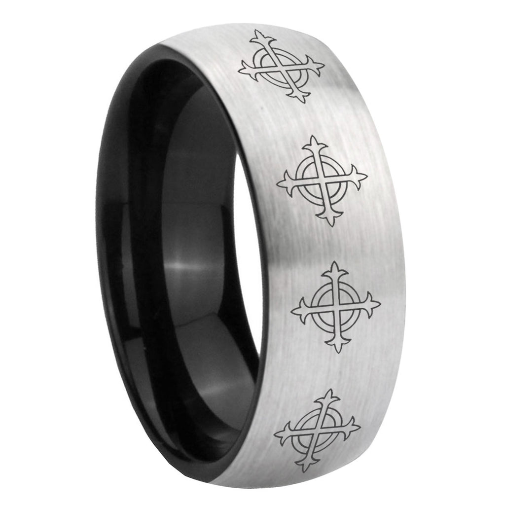 8mm Multiple Crosses Two-Tone Classic Dome Gray Black Tungsten Promise Ring