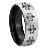 8mm Multiple Fleur-De-Lis Dome Gray And Black Tungsten Carbide Wedding Band Ring