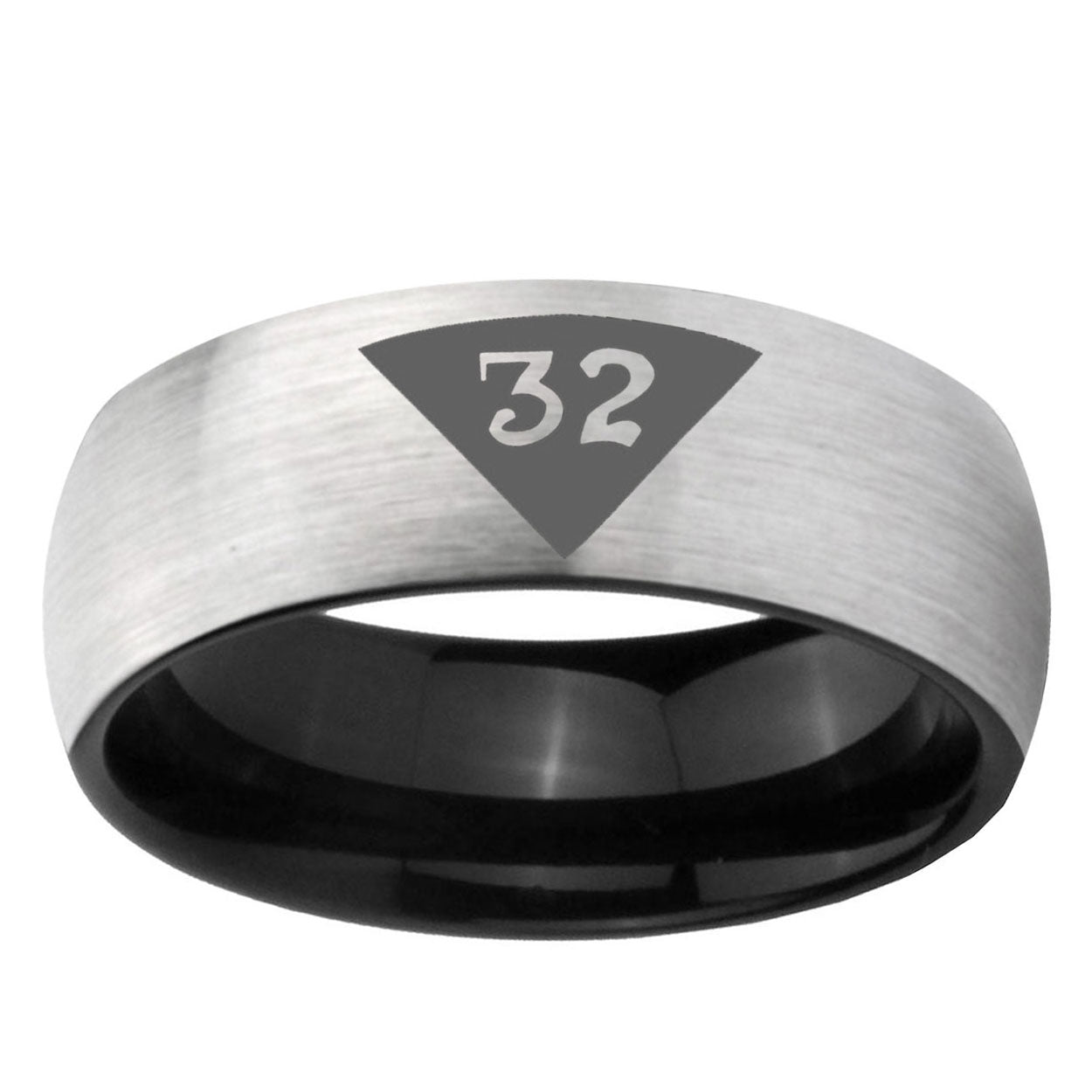 6mm Masonic 32 Triangle Two-Tone Classic Dome Gray Black Tungsten Promise Ring