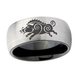 10mm-Wild-Boar-Dome-Tungsten-Carbide-Silver-Black-Engagement-Ring
