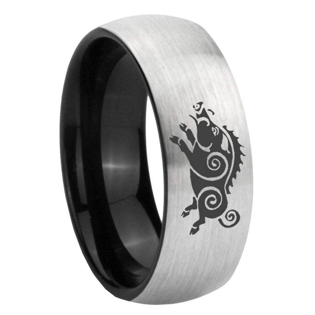 8mm Wild Boar Two-Tone Classic Dome Gray Black Tungsten Promise Ring