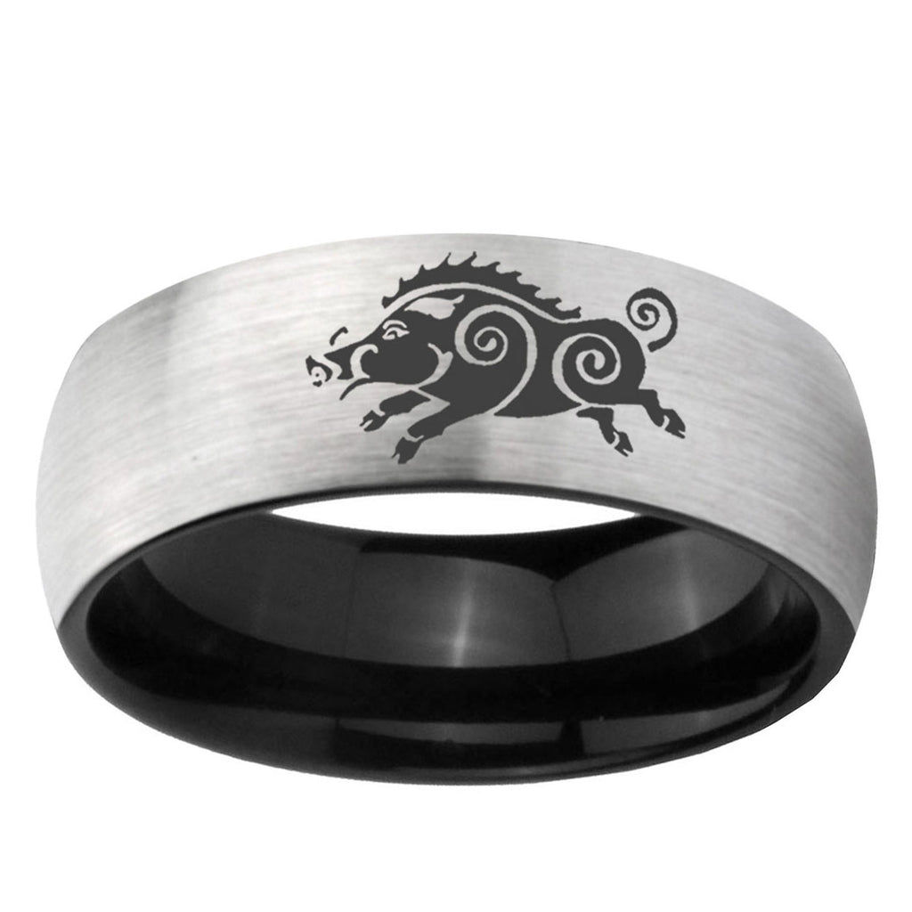 10mm Wild Boar Dome Tungsten Carbide Silver Black Engagement Ring
