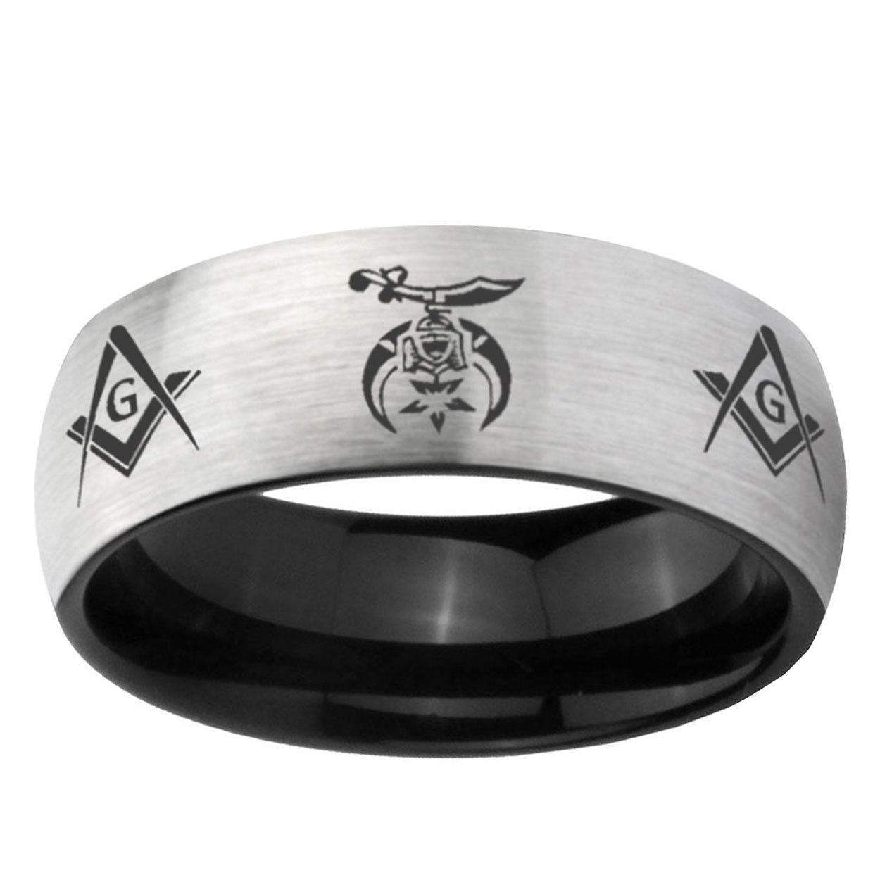 6mm Masonic Shriners Two-Tone Classic Dome Gray Black Tungsten Promise Ring