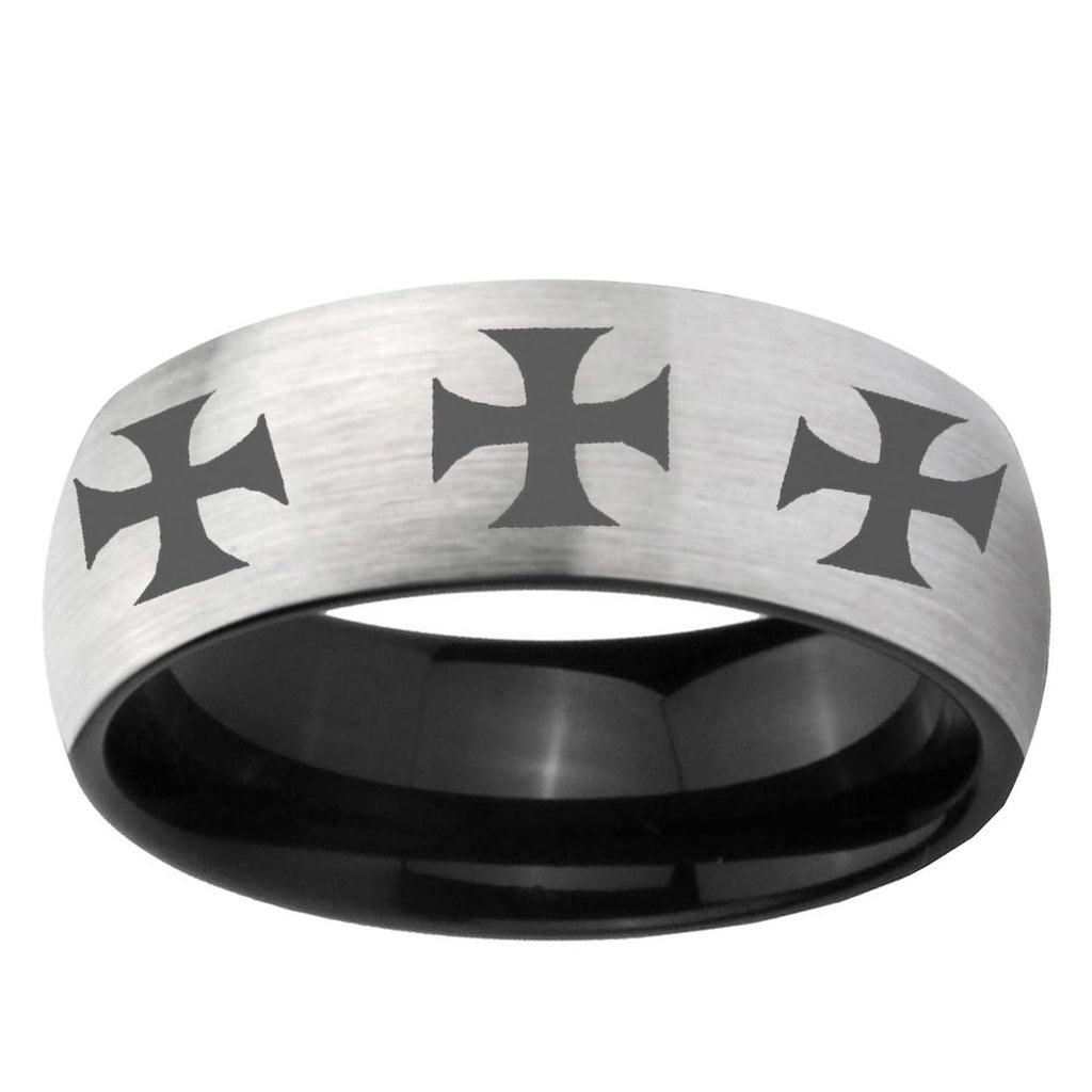 6mm Multi Maltese Cross Two-Tone Classic Dome Gray Black Tungsten Promise Ring