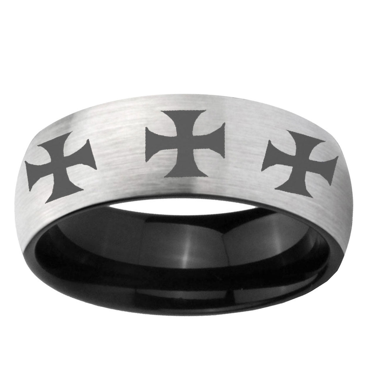 6mm Multi Maltese Cross Two-Tone Classic Dome Gray Black Tungsten Promise Ring