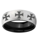 6mm Multiple Maltese Cross Dome Gray And Black Tungsten Carbide Men's Wedding Ring