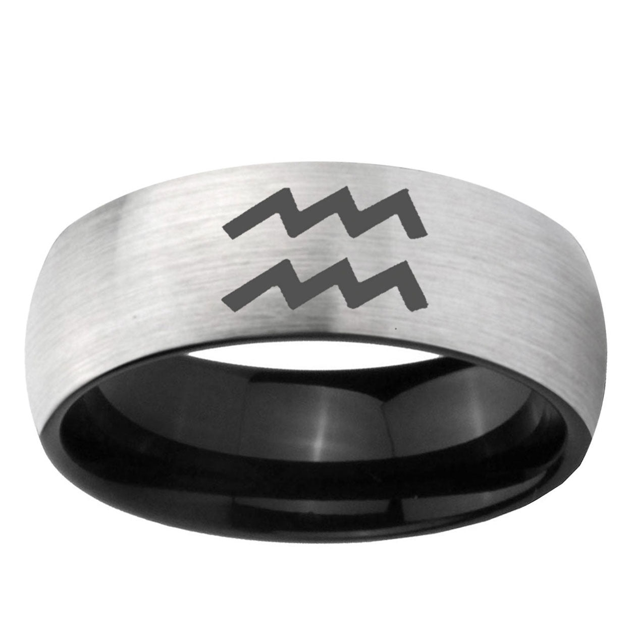 6mm Aquarius Horoscope Two-Tone Classic Dome Gray Black Tungsten Promise Ring