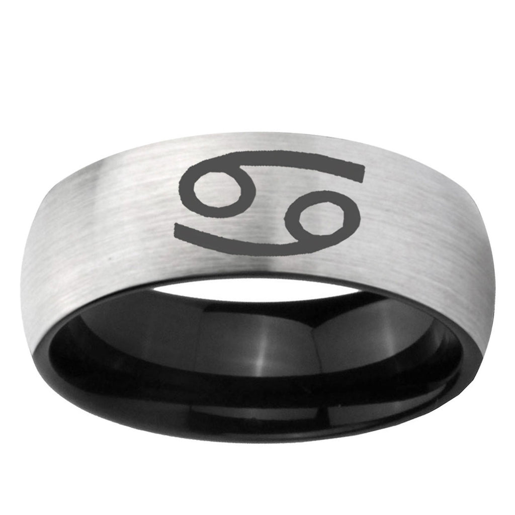 6mm Cancer Horoscope Two-Tone Classic Dome Gray Black Tungsten Promise Ring