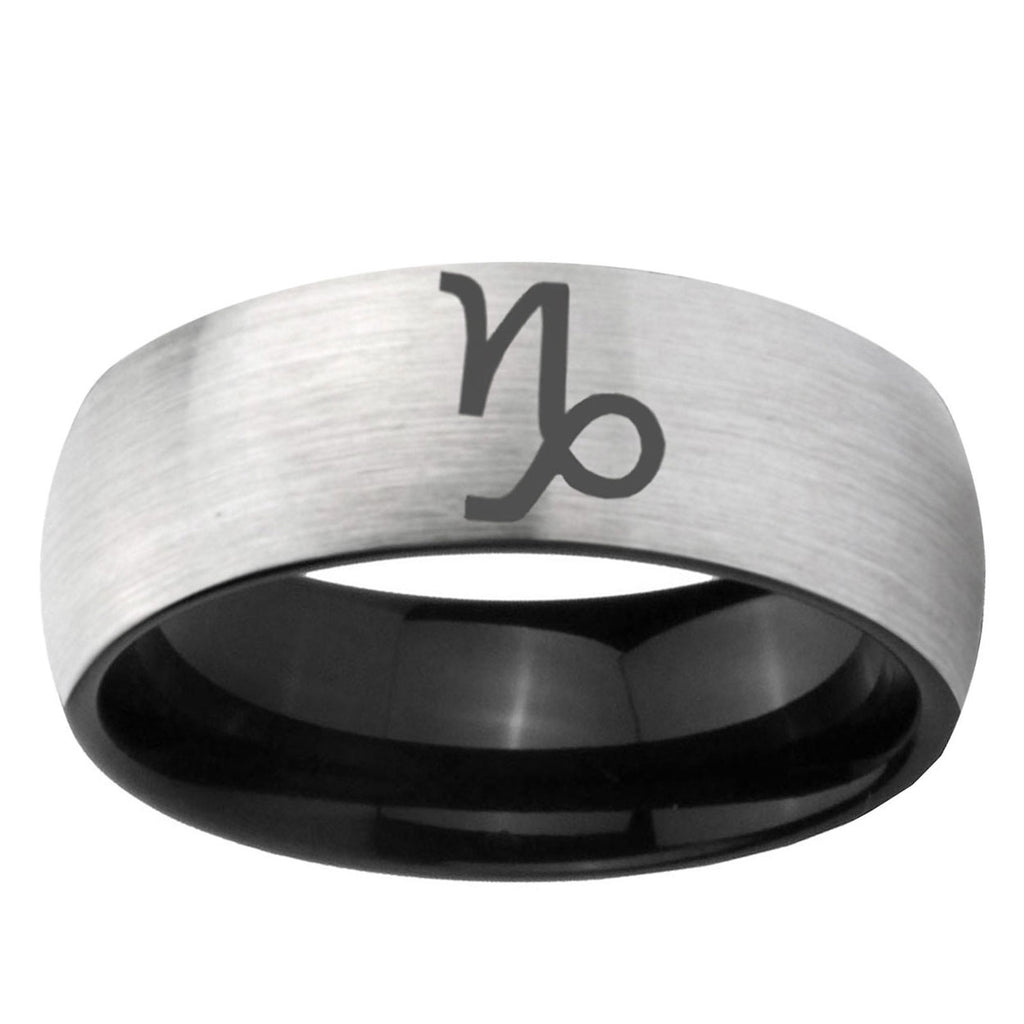 6mm Capricorn Zodiac Two-Tone Classic Dome Gray Black Tungsten Promise Ring