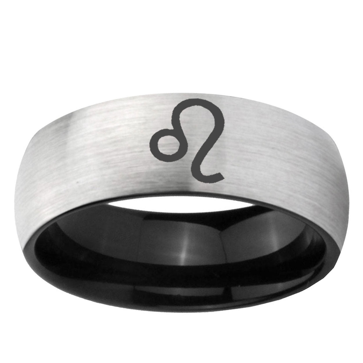 6mm Leo Zodiac Two-Tone Classic Dome Gray Black Tungsten Promise Ring
