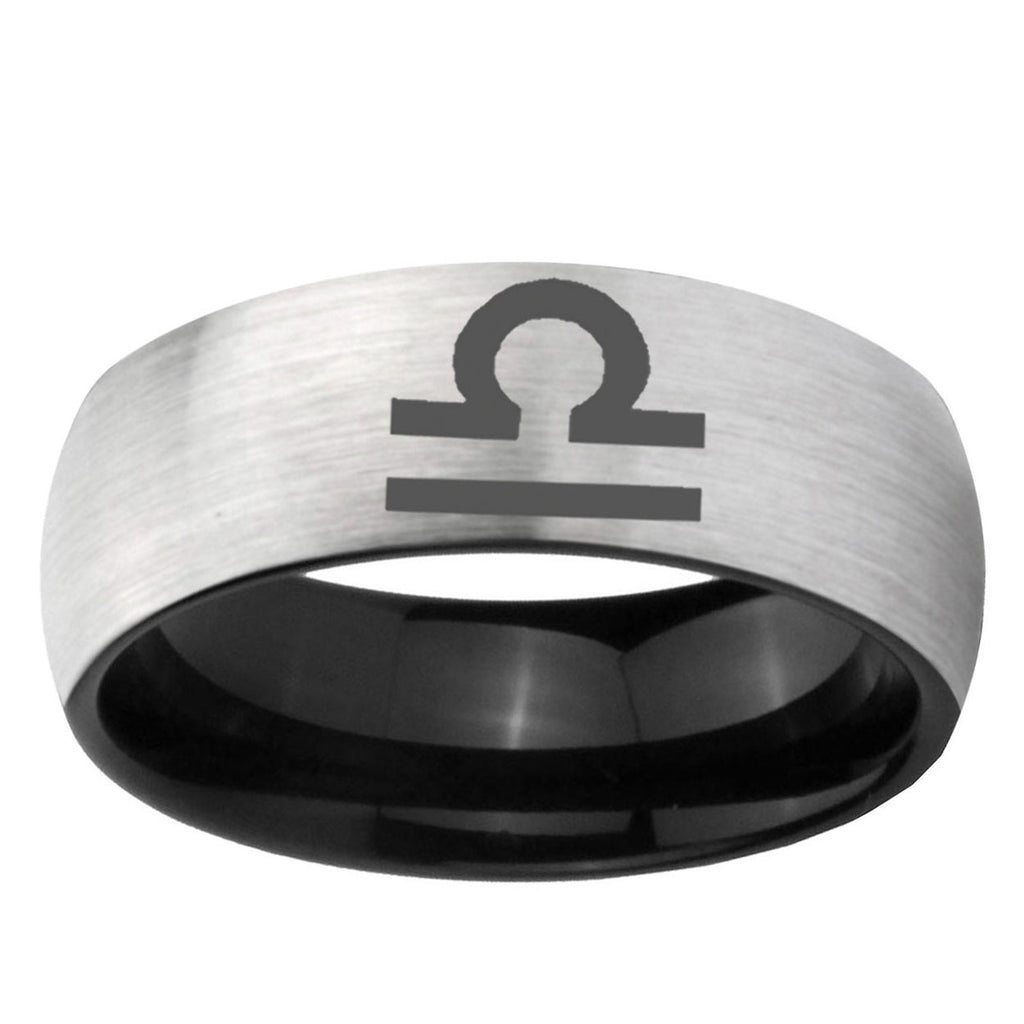 6mm Libra Horoscope Two-Tone Classic Dome Gray Black Tungsten Promise Ring