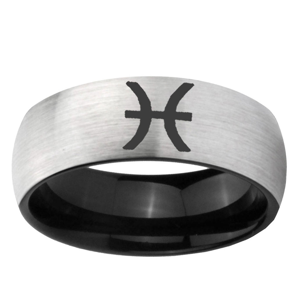 6mm Pisces Zodiac Two-Tone Classic Dome Gray Black Tungsten Promise Ring