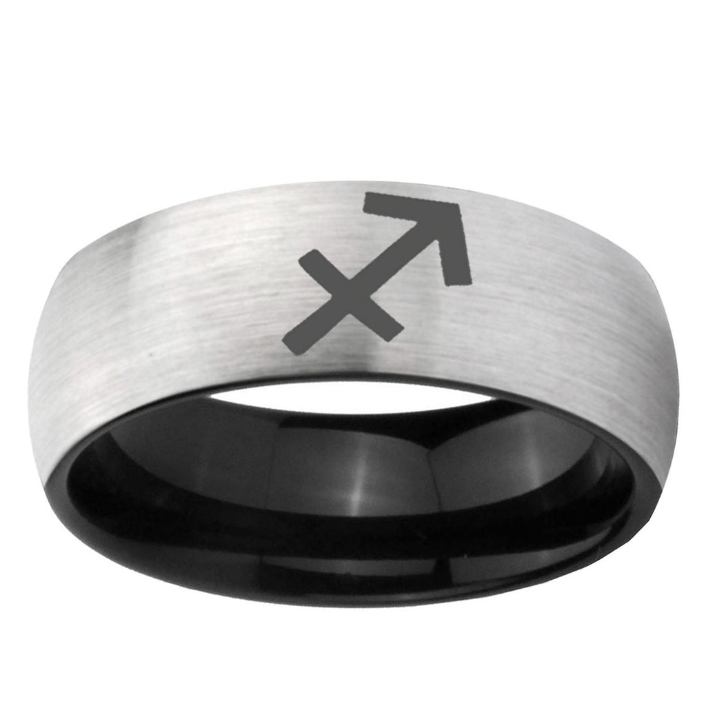 6mm Sagittarius Zodiac Two-Tone Classic Dome Gray Black Tungsten Promise Ring