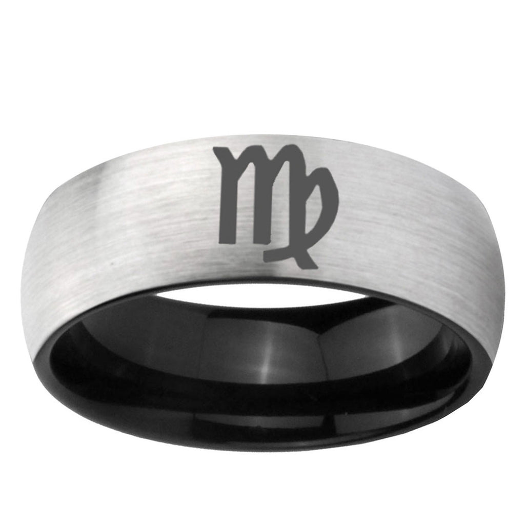 6mm Virgo Zodiac Two-Tone Classic Dome Gray Black Tungsten Promise Ring