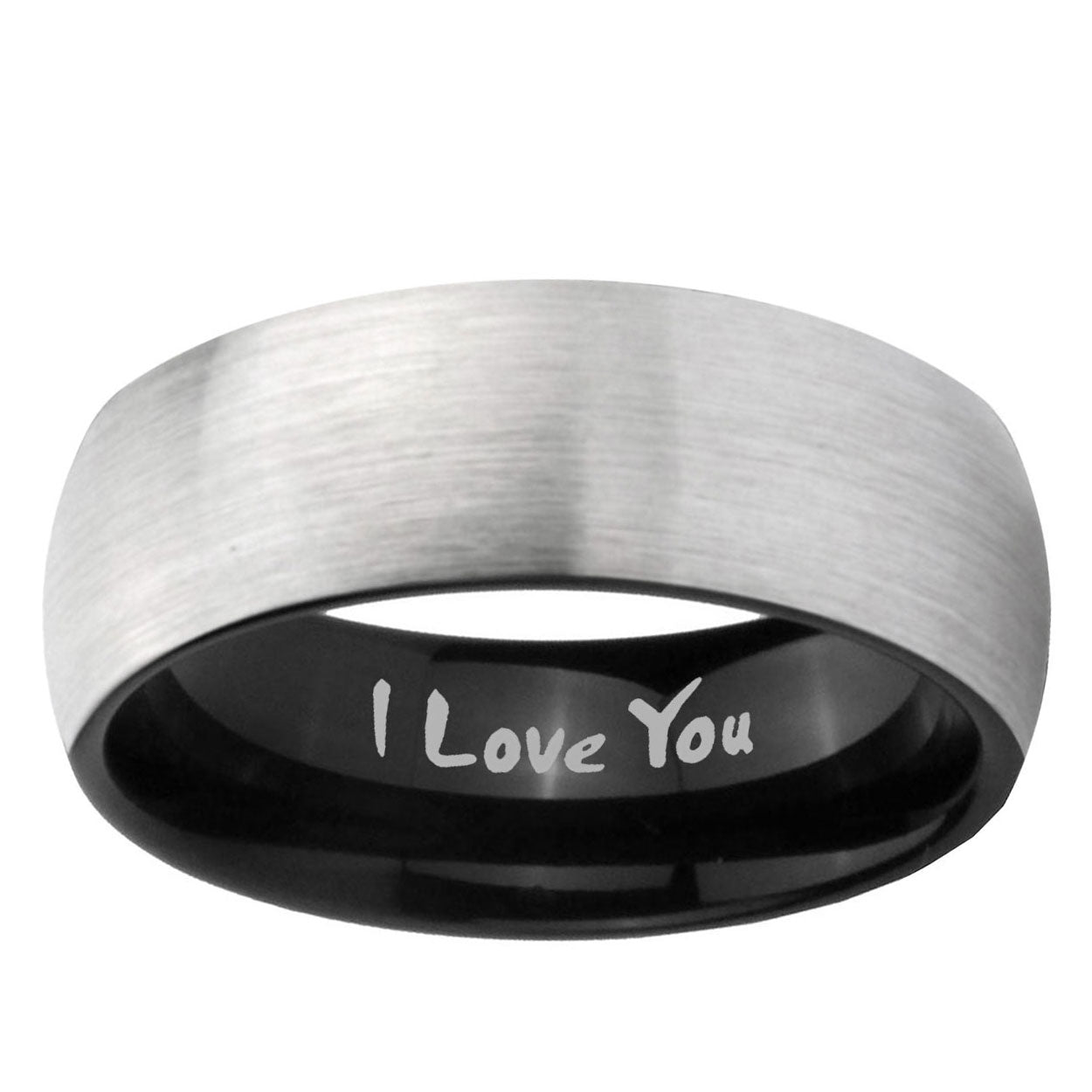 6mm I Love You Two-Tone Classic Dome Gray Black Tungsten Promise Ring
