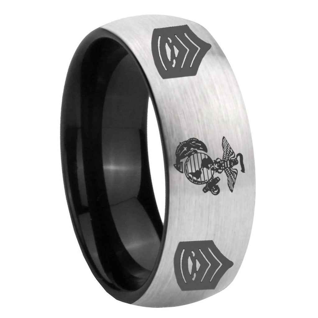 8mm Marine Army Sergeant Two-Tone Classic Dome Gray Black Tungsten Promise Ring