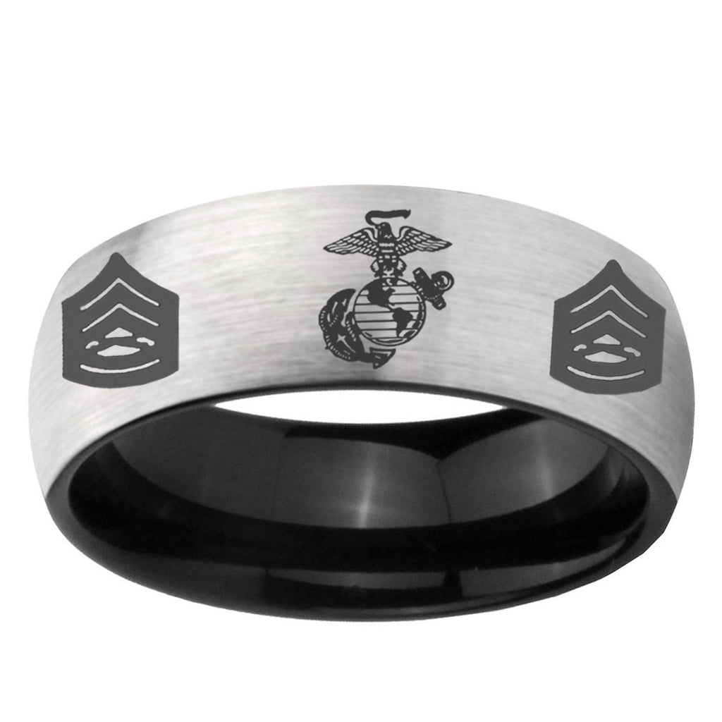 6mm Marine Army Sergeant Two-Tone Classic Dome Gray Black Tungsten Promise Ring