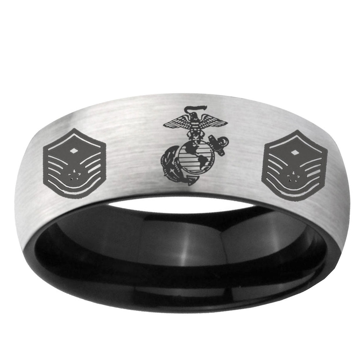 6mm Marine Chief Master Sergeant Two-Tone Classic Dome Gray Black Tungsten Promise Ring